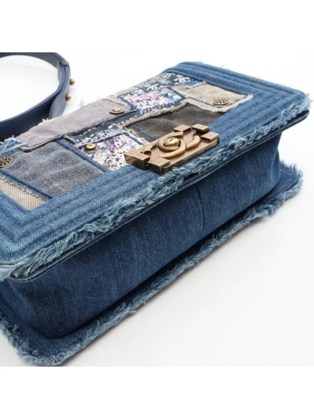 Chanel Shoulder Bag Boy Patchwork Denim Blue Chain